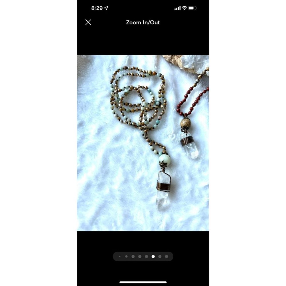 Jasper + Clear Quartz Boho Mala Necklace - Picture 6 of 8